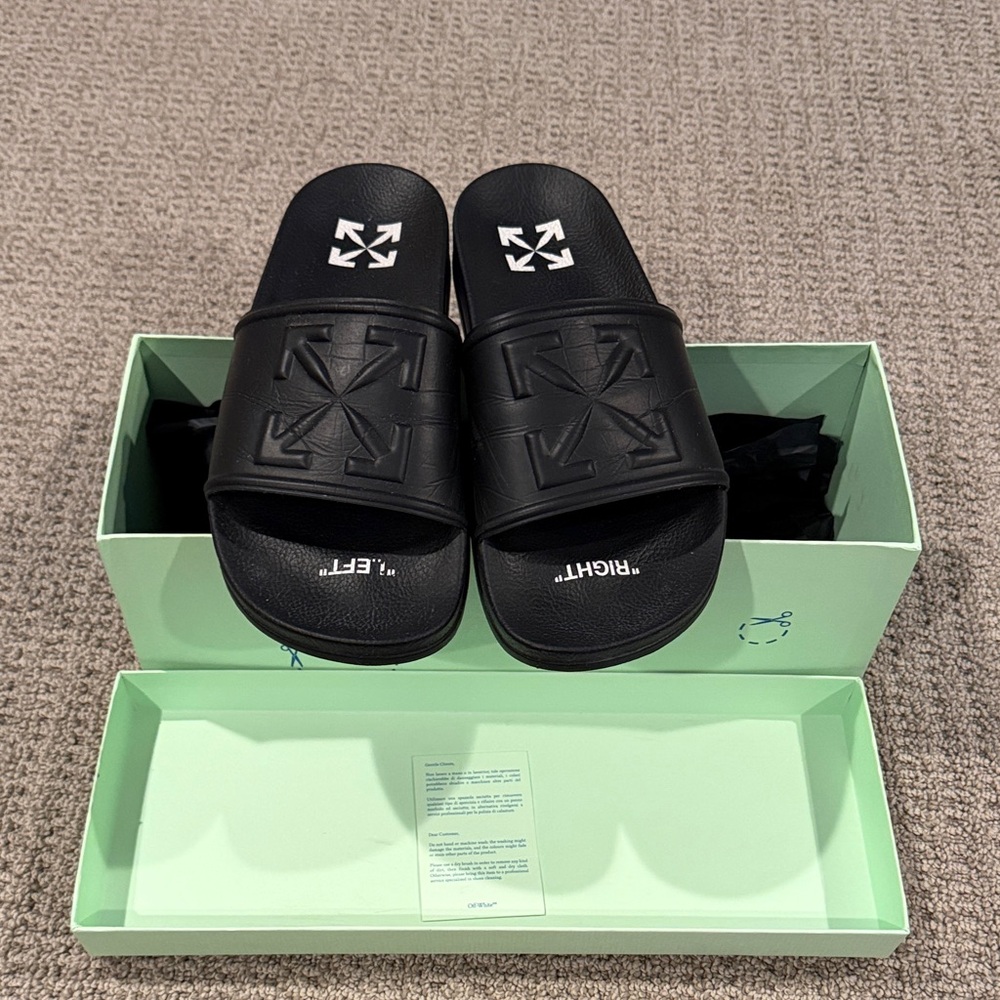 Off-White Black Slides with Box
